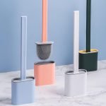 Toilet Brush Silicone Brush Toilet with Quick Drying Holder (Random Color)